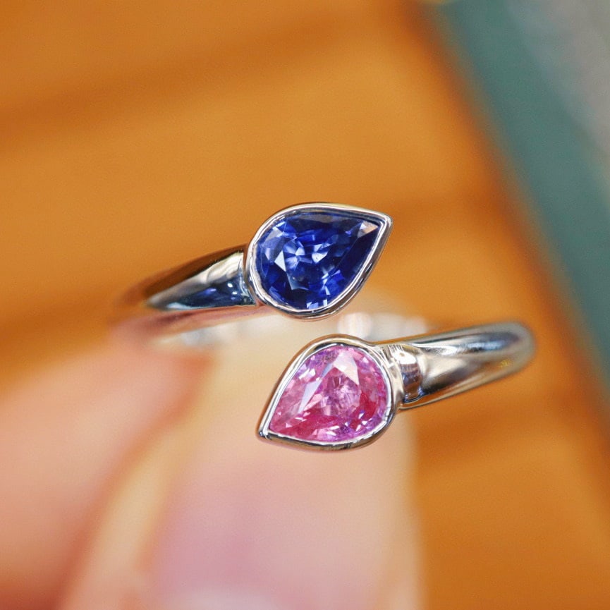 14k Gold 0.78 Ct Natural Sapphire & Toi Et Moi Ring - 3