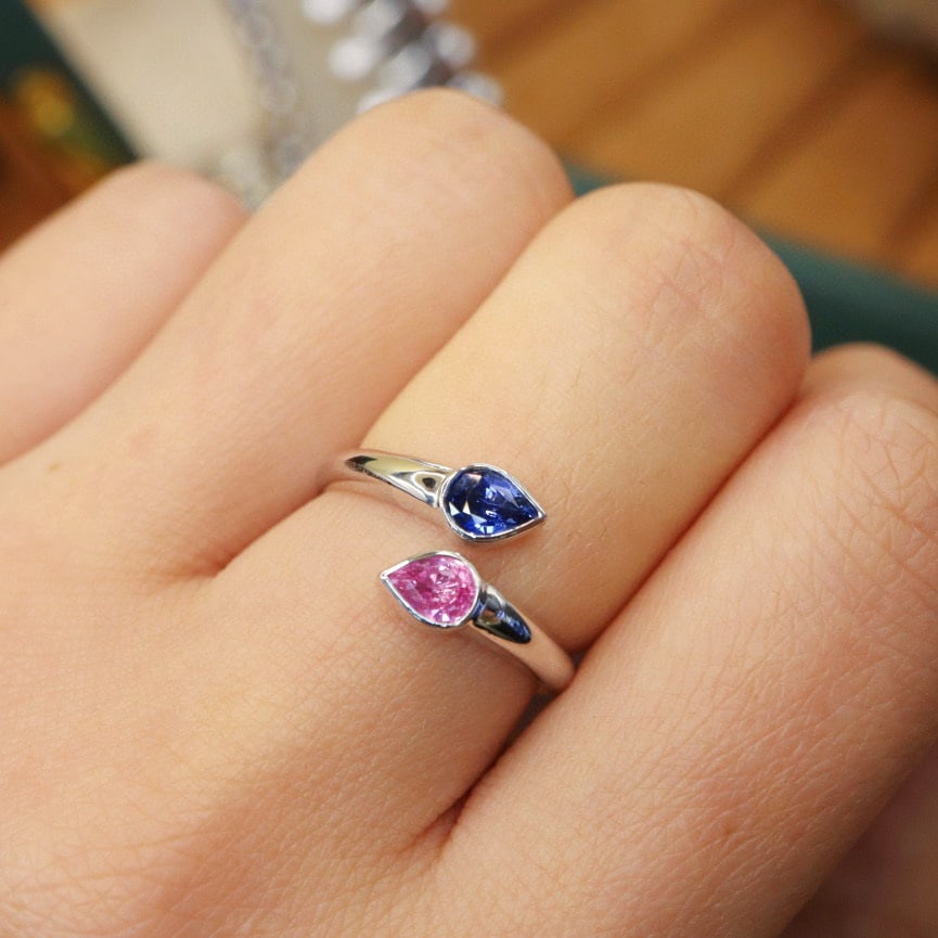 14k Gold 0.78 Ct Natural Sapphire & Toi Et Moi Ring - 6