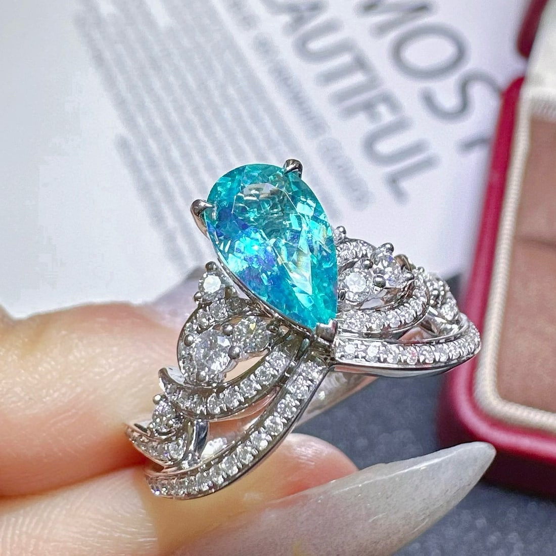14k Gold 1.30 Ctw Natural Paraiba Tourmaline & Diamond Ring - 2
