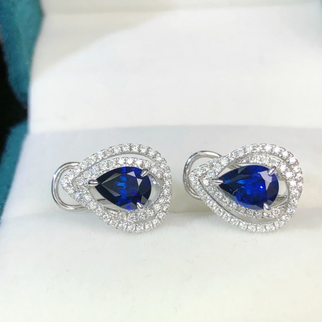 14k Gold 2.01 Ctw Natural Sapphire & Diamond Earrings - 3