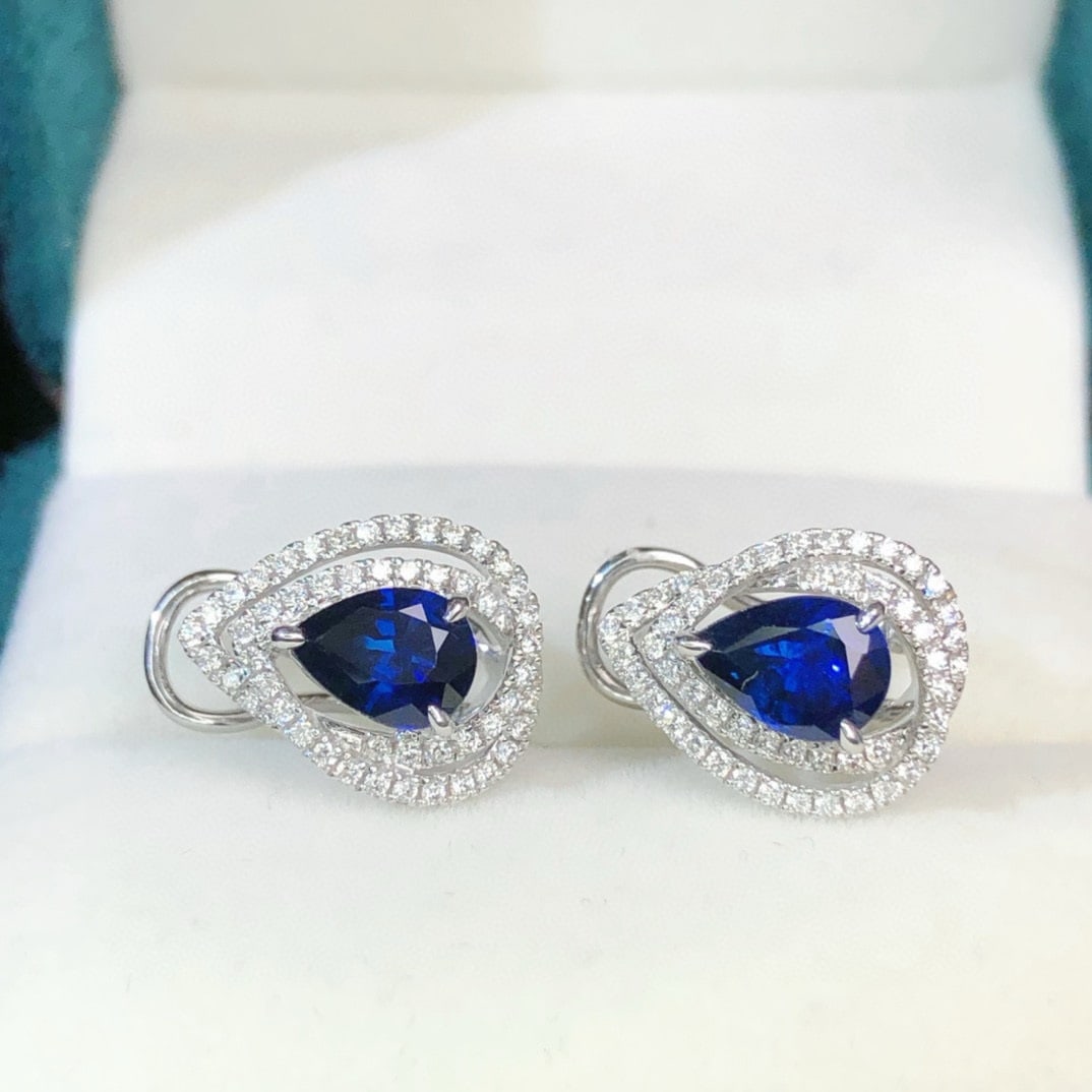 14k Gold 2.01 Ctw Natural Sapphire & Diamond Earrings - 4