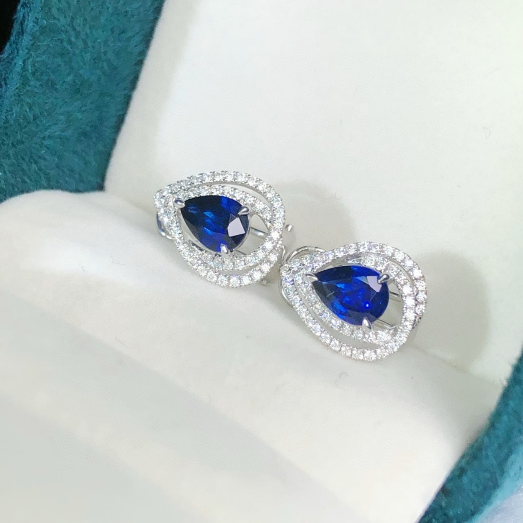 14k Gold 2.01 Ctw Natural Sapphire & Diamond Earrings - 5