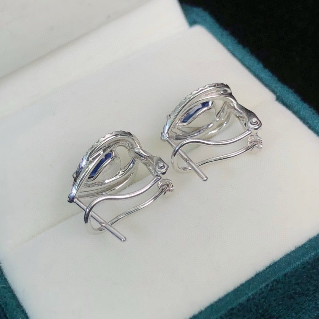 14k Gold 2.01 Ctw Natural Sapphire & Diamond Earrings - 7