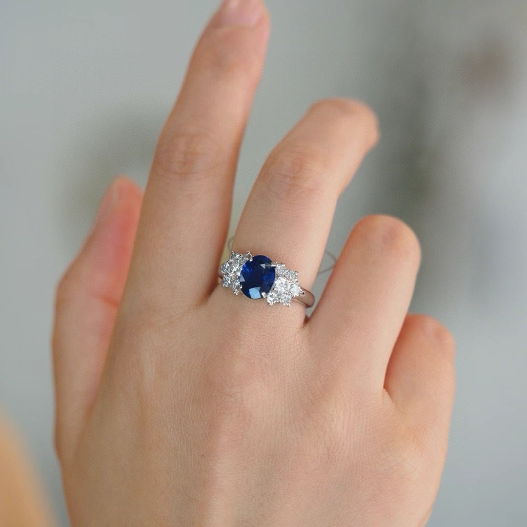 14k Gold 3.34 Ctw Natural Sapphire & Diamond Ring - 6