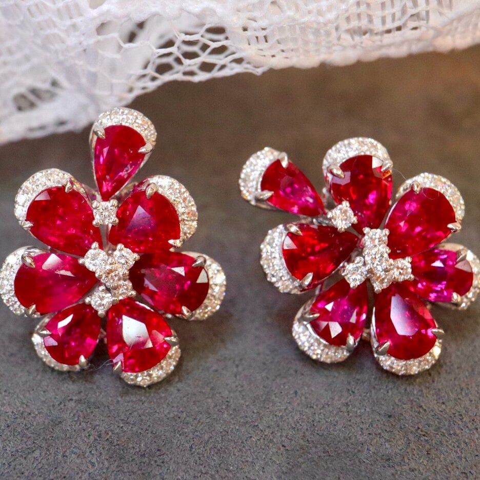 14k Gold 6.63 Ctw Natural Ruby & Diamond Earrings (1 of 6)