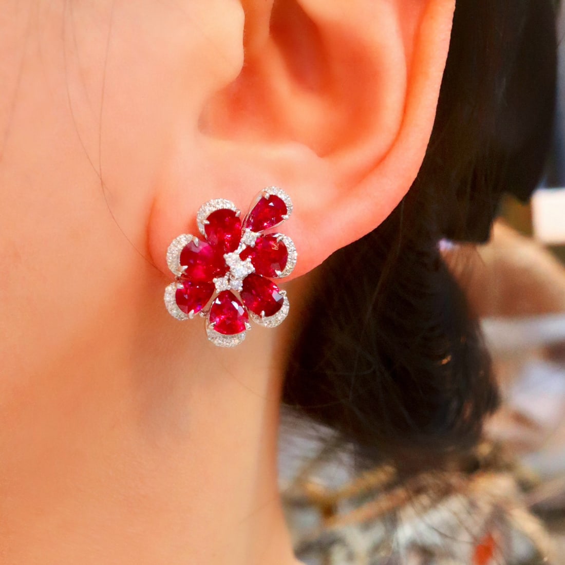 14k Gold 6.63 Ctw Natural Ruby & Diamond Earrings - 2