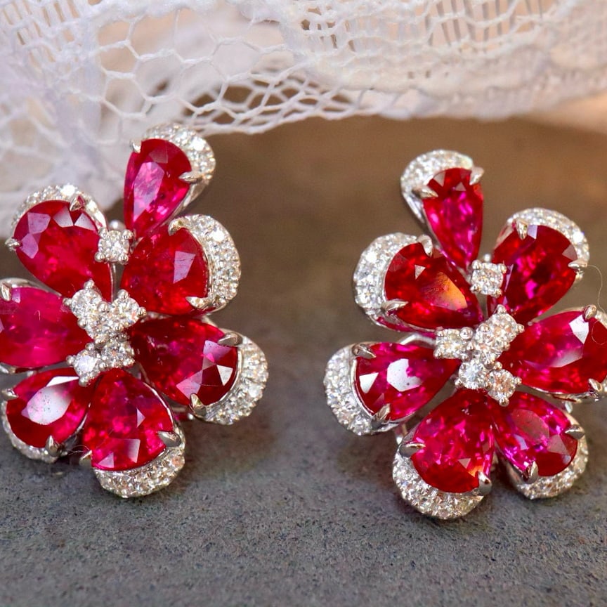 14k Gold 6.63 Ctw Natural Ruby & Diamond Earrings - 3