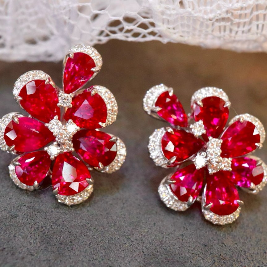 14k Gold 6.63 Ctw Natural Ruby & Diamond Earrings - 4
