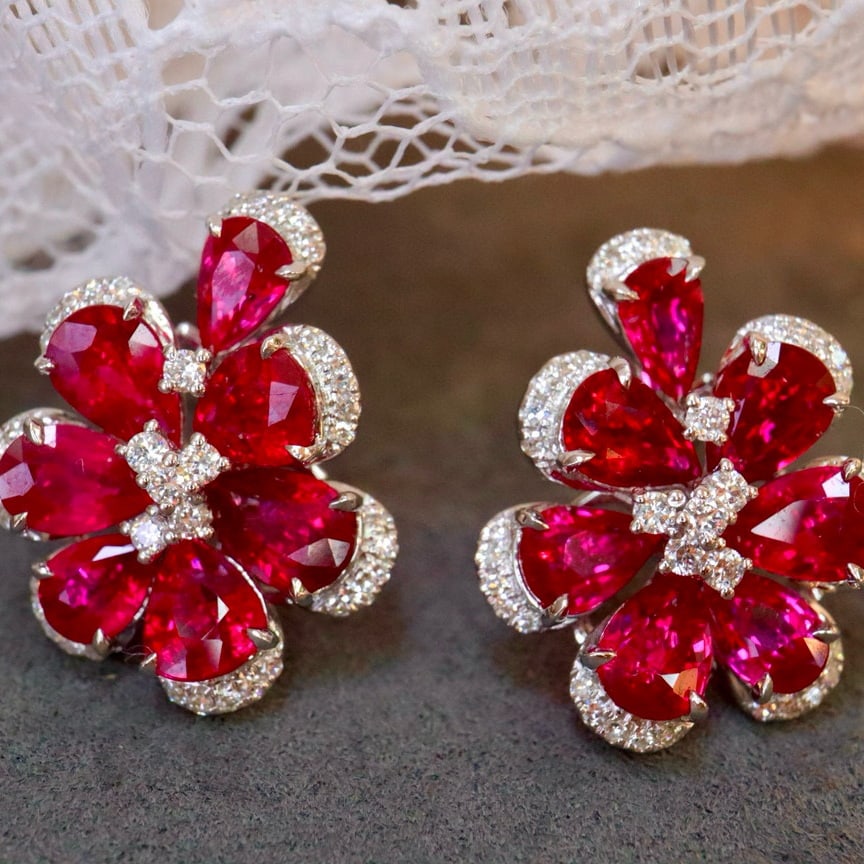 14k Gold 6.63 Ctw Natural Ruby & Diamond Earrings - 5
