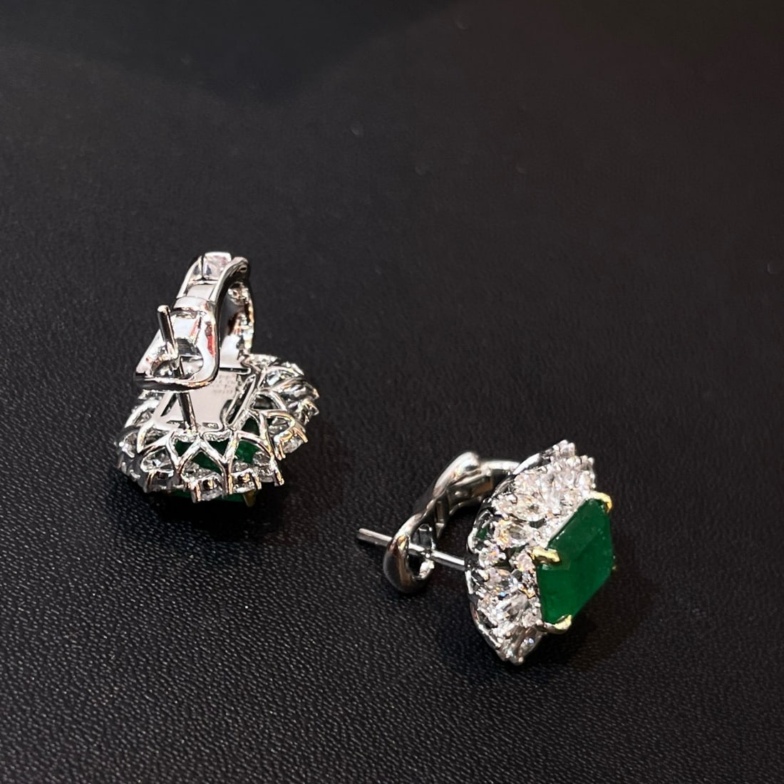 14k Gold 4.19 Ctw Vivid Green Natural Emerald & Diamond Earrings - 6