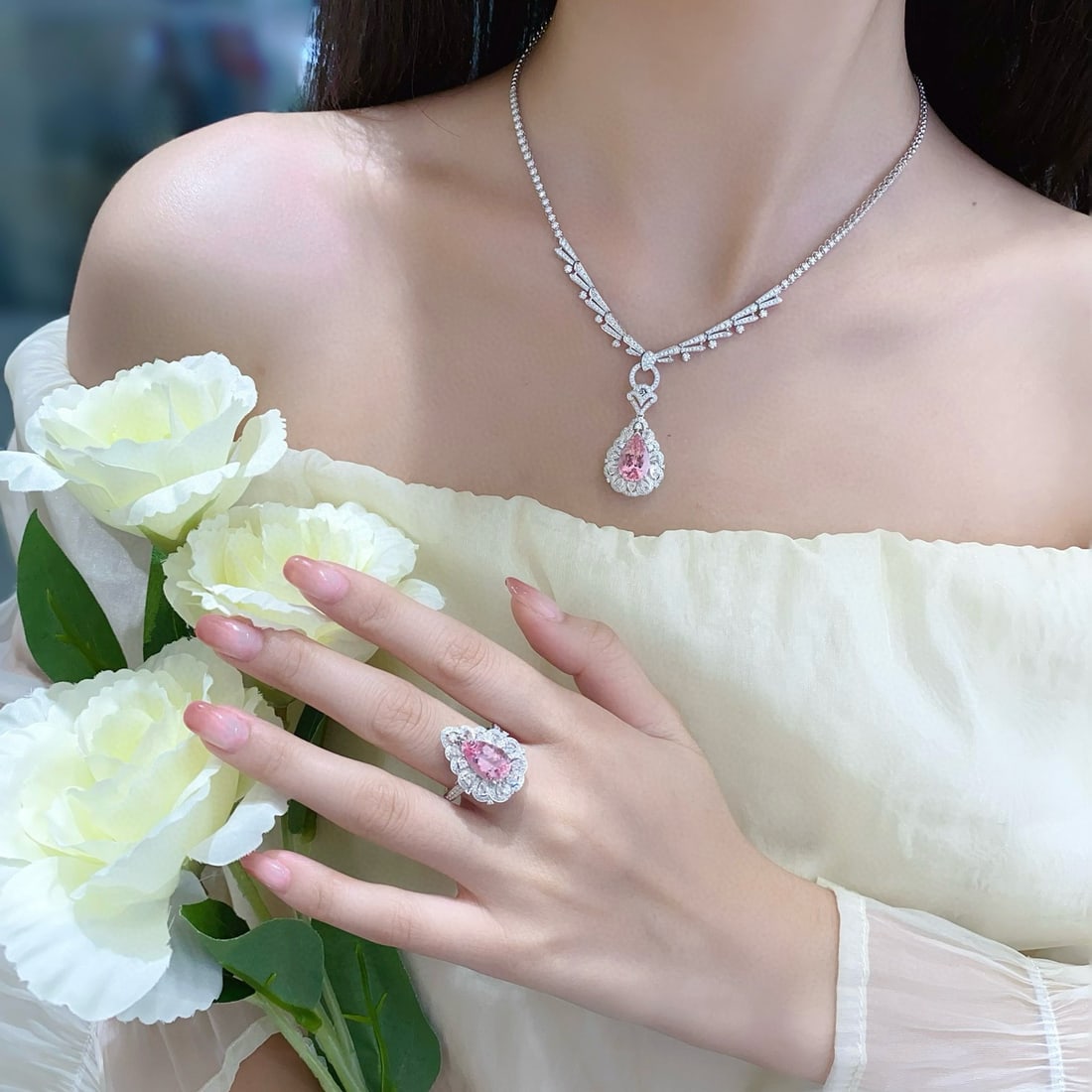 14k Gold 12.84 Ctw Natural Morganite & Diamond Jewelry Set - 4