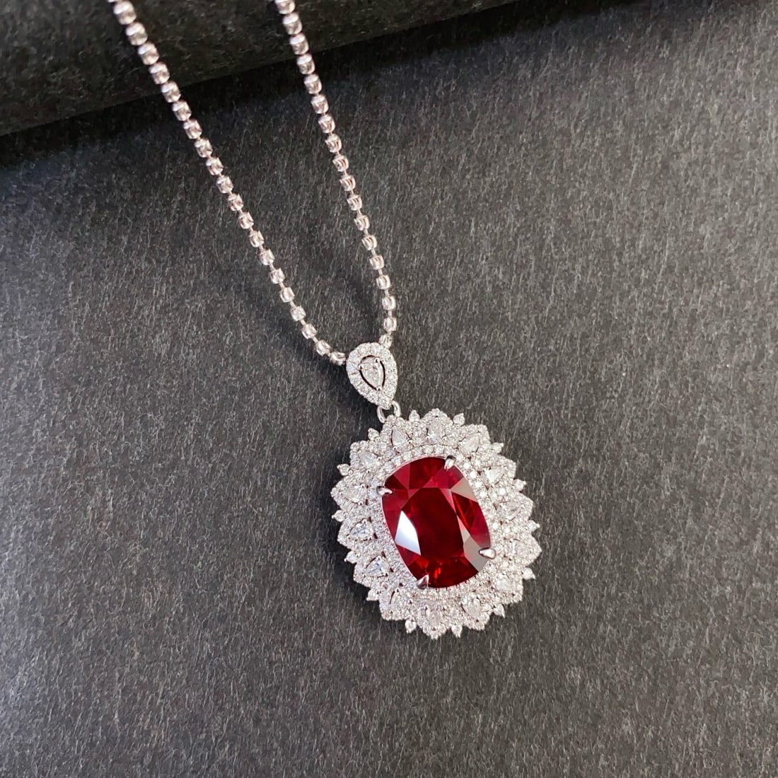 14k Gold 6.75 Ctw Vivid Red Natural Tourmaline & Diamond Pendant( Without Chain ) - 2