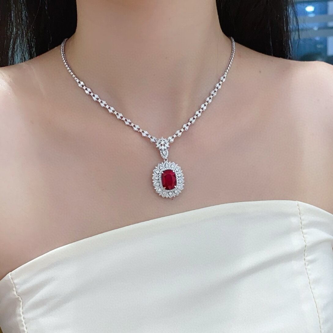 14k Gold 6.75 Ctw Vivid Red Natural Tourmaline & Diamond Pendant( Without Chain ) - 3