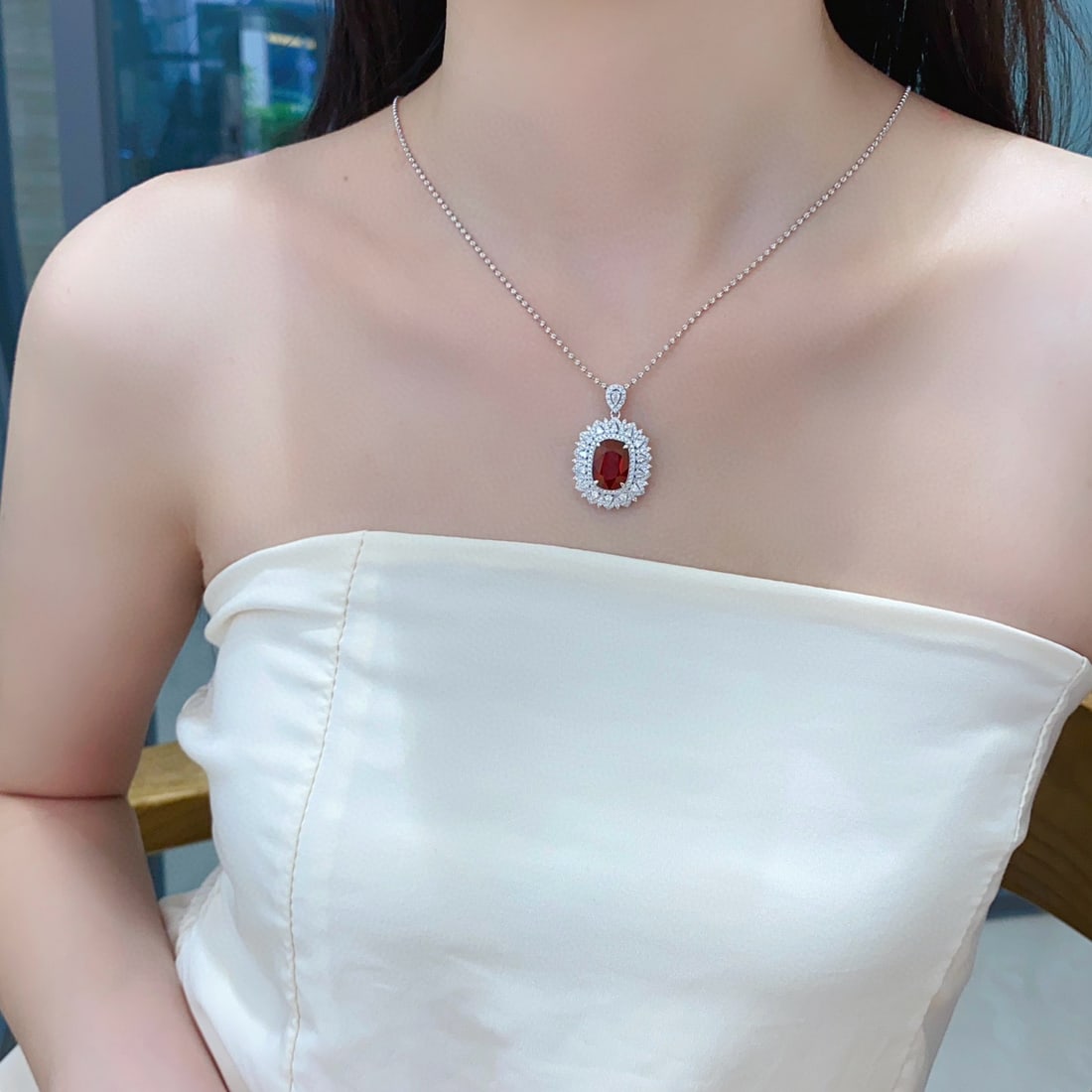 14k Gold 6.75 Ctw Vivid Red Natural Tourmaline & Diamond Pendant( Without Chain ) - 4