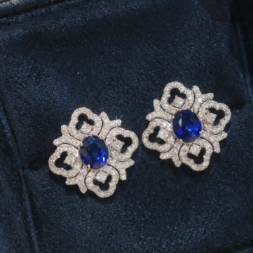 14k Gold 2.88 Ctw Natural Sapphire & Diamond Earrings - 2