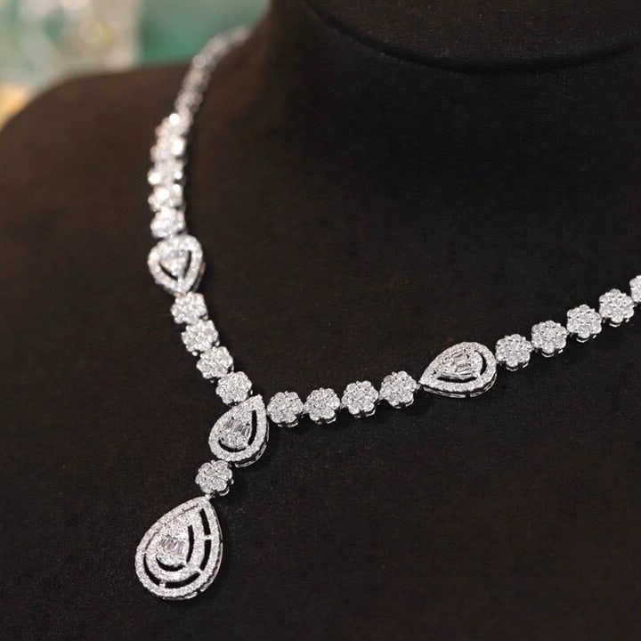 14k Gold 3.9 Ct Natural H Diamond Necklace - 2