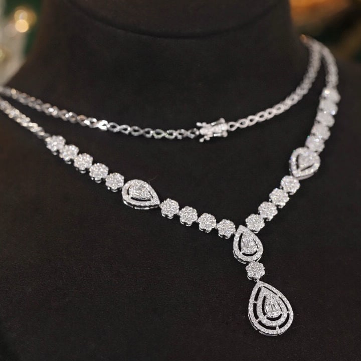 14k Gold 3.9 Ct Natural H Diamond Necklace - 4