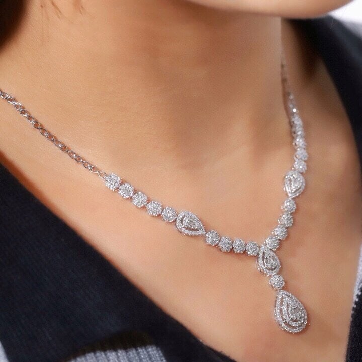 14k Gold 3.9 Ct Natural H Diamond Necklace - 8