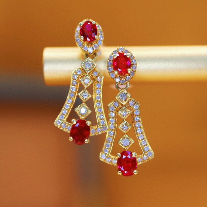 14k Gold 0.87 Ctw Natural Ruby & Diamond Earrings (1 of 7)