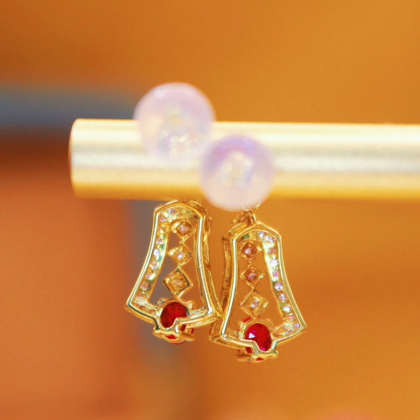 14k Gold 0.87 Ctw Natural Ruby & Diamond Earrings - 5