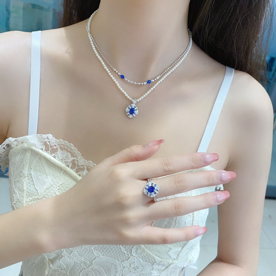 14k Gold 6.51 Ctw Natural Sapphire & Diamond Jewelry Set - 4