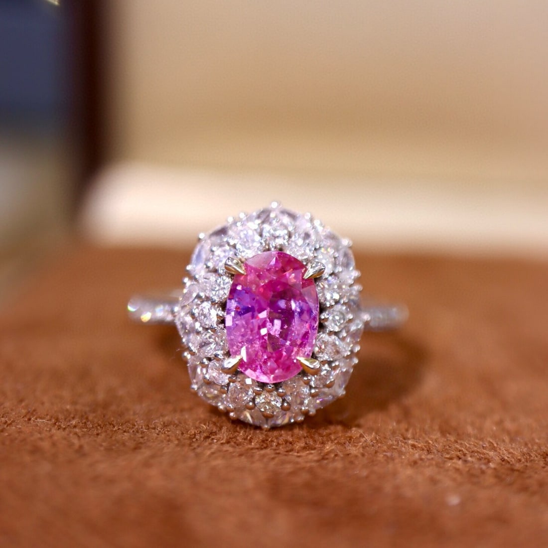 14k Gold 2.16 Ctw Natural Padparadscha Sapphire & Diamond Ring (1 of 8)