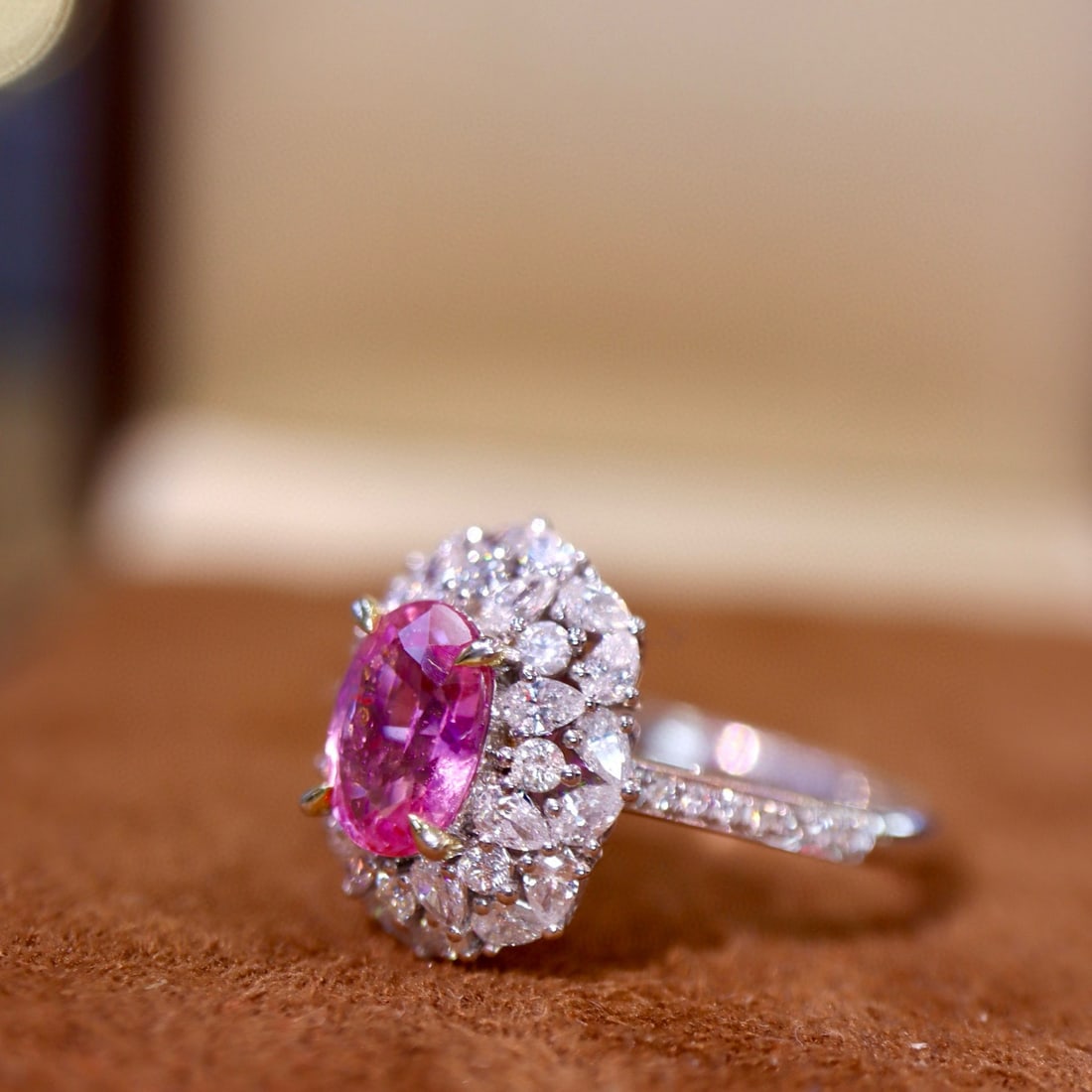 14k Gold 2.16 Ctw Natural Padparadscha Sapphire & Diamond Ring - 2