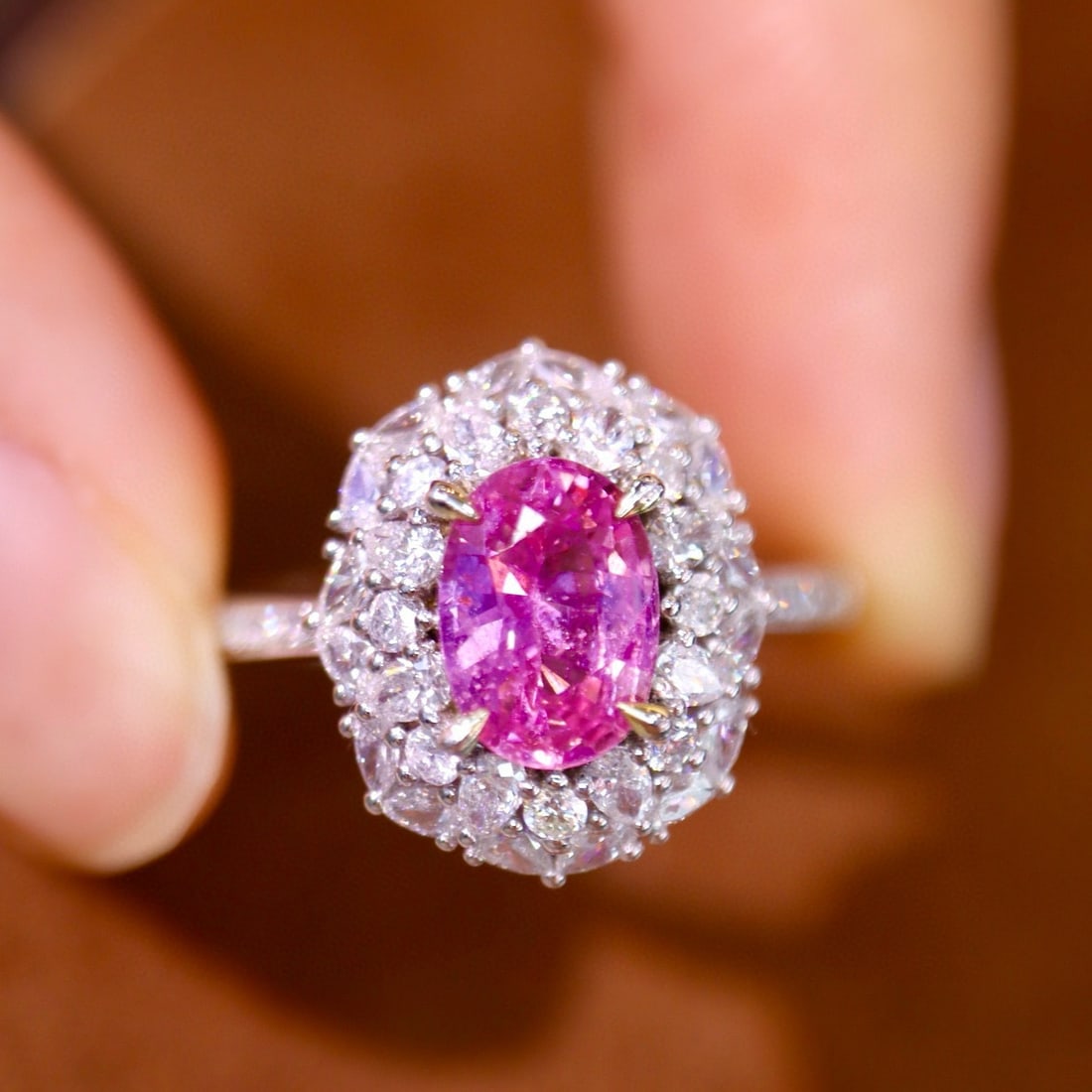 14k Gold 2.16 Ctw Natural Padparadscha Sapphire & Diamond Ring - 4