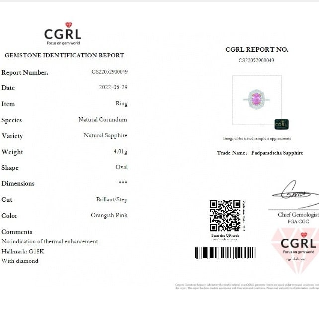 14k Gold 2.16 Ctw Natural Padparadscha Sapphire & Diamond Ring - 7