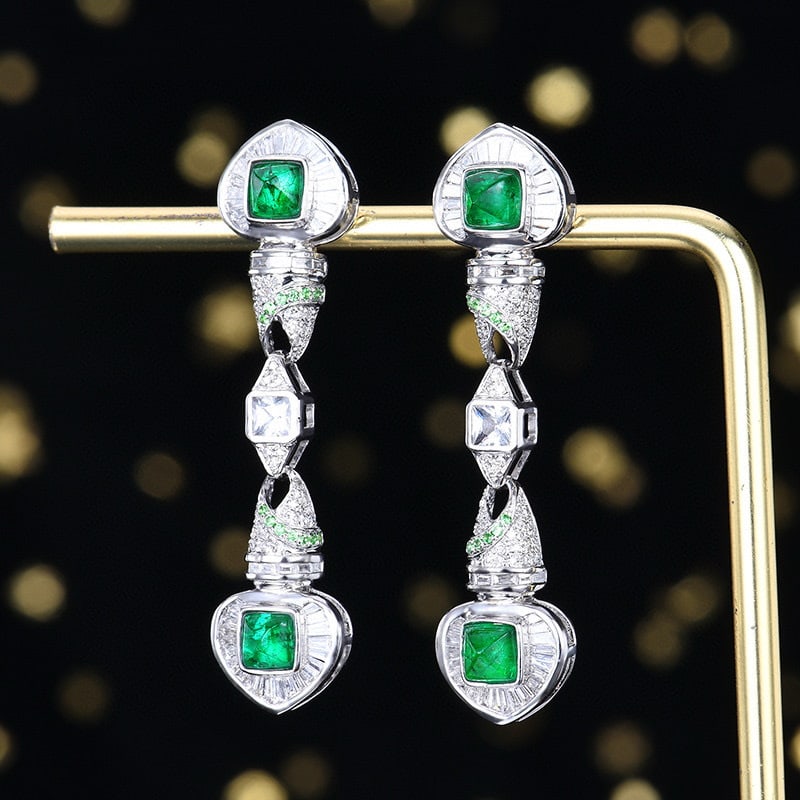 14k Gold 2.41 Ctw Vivid Green Natural Emerald & Diamond Earrings - 2