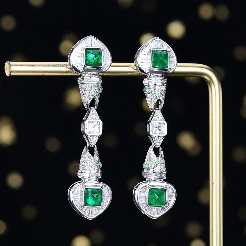 14k Gold 2.41 Ctw Vivid Green Natural Emerald & Diamond Earrings - 3