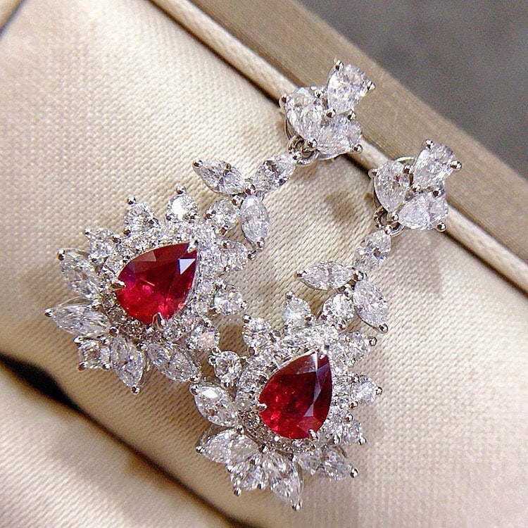 14k Gold 2.53 Ctw Natural Ruby & Diamond Earrings - 3