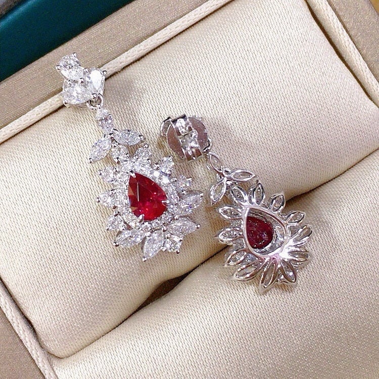 14k Gold 2.53 Ctw Natural Ruby & Diamond Earrings - 5