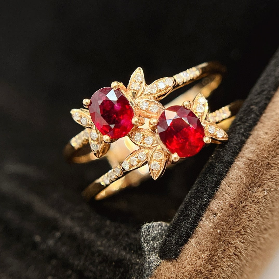 14k Gold 1.00 Ct Vivid Red Natural Ruby & Diamond Ring (1 of 7)