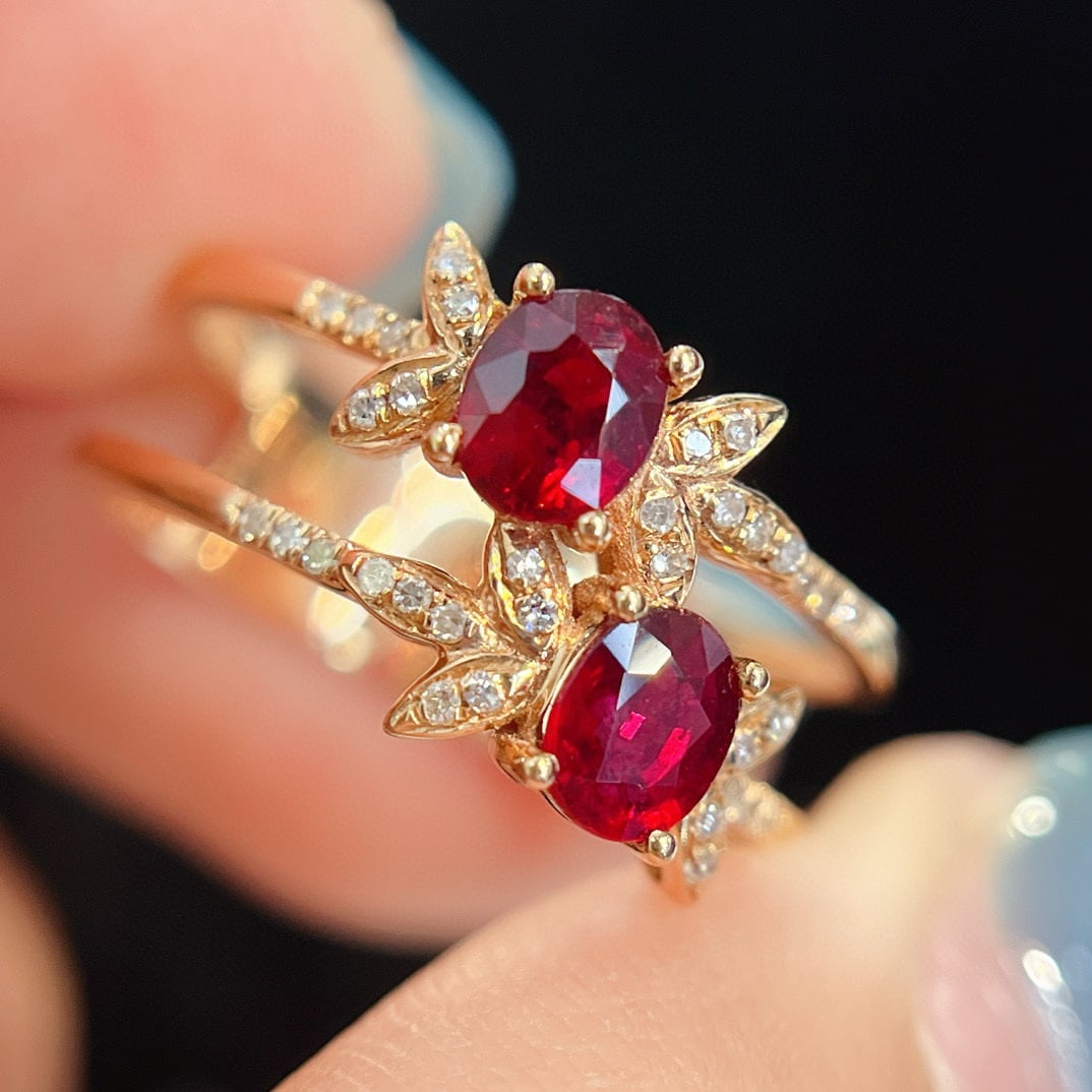 14k Gold 1.00 Ct Vivid Red Natural Ruby & Diamond Ring - 3
