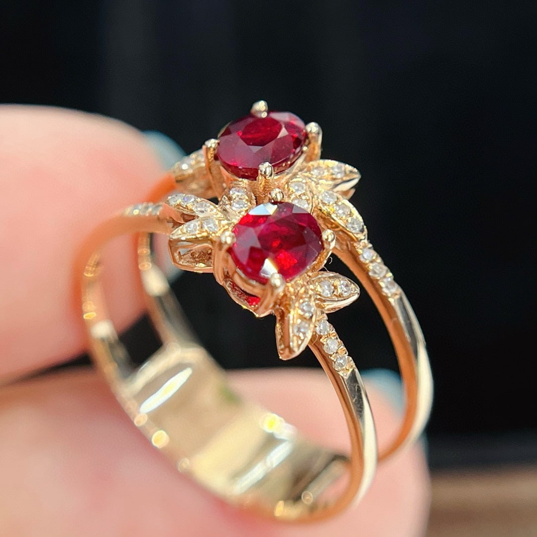14k Gold 1.00 Ct Vivid Red Natural Ruby & Diamond Ring - 4