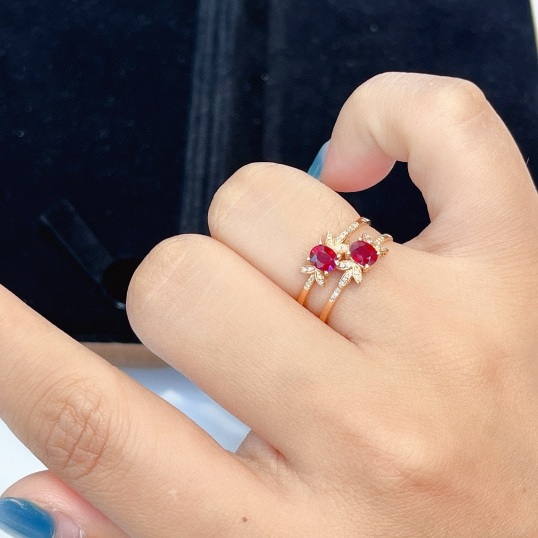 14k Gold 1.00 Ct Vivid Red Natural Ruby & Diamond Ring - 6