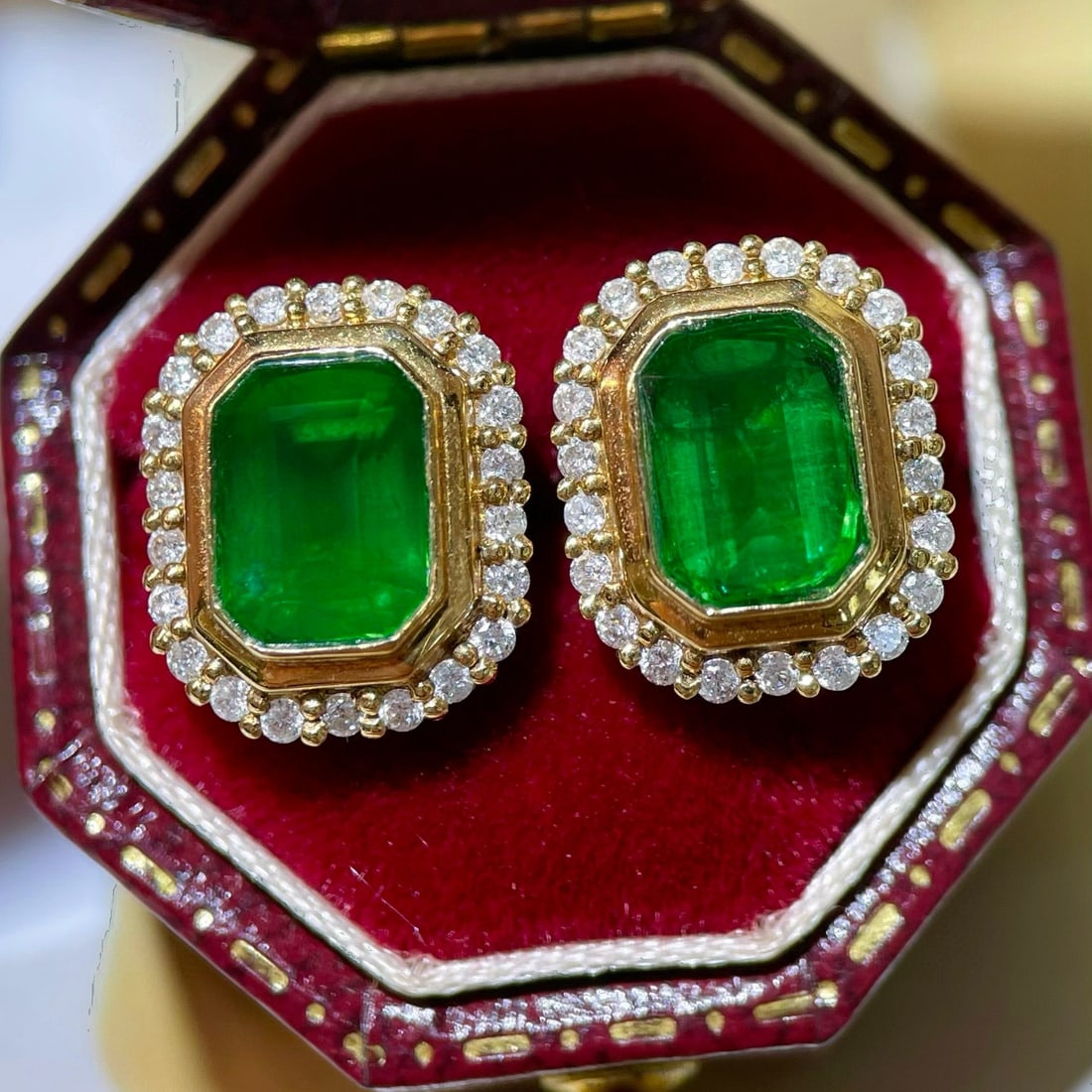 14k Gold 2.84 Ctw Vivid Green Natural Emerald & Diamond Earrings (1 of 6)