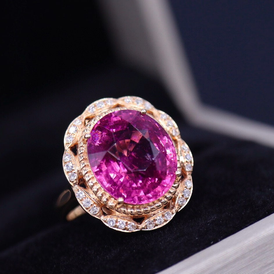 14k Gold 9.96 Ct Natural Tourmaline & Diamond Ring - 3