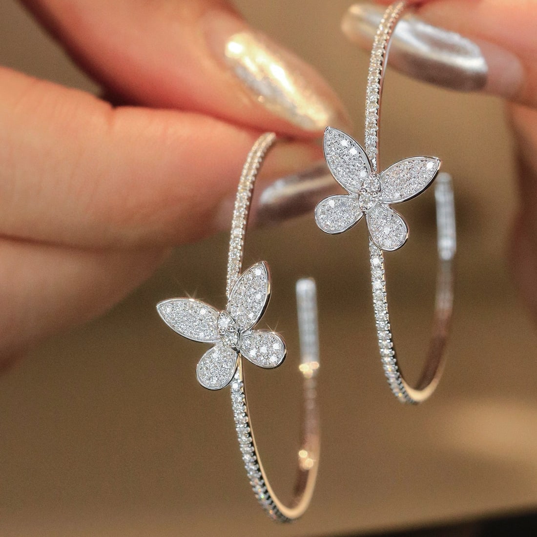 14k Gold 1 Ct Natural H Diamond & Butterfly Earrings - 2