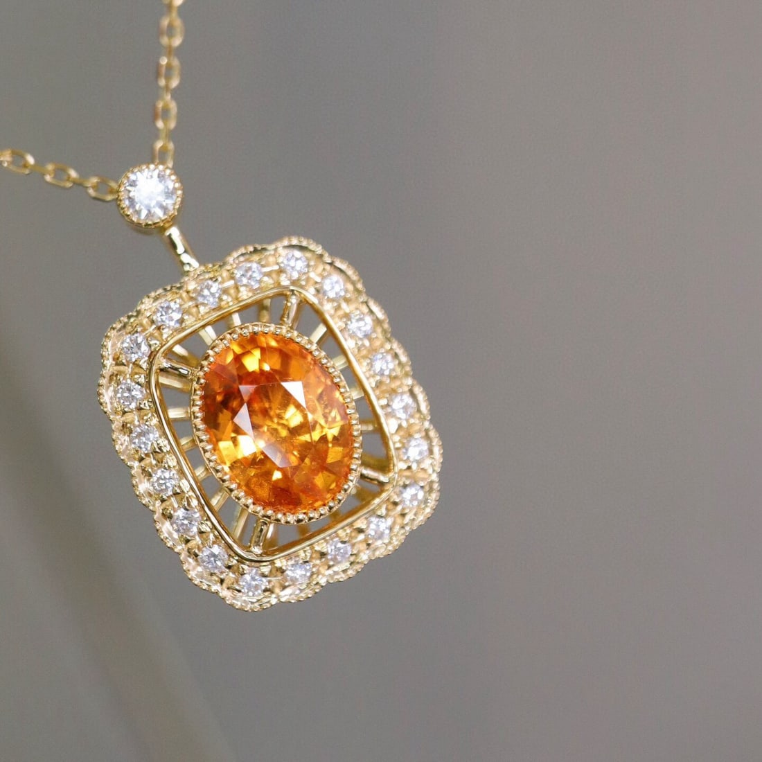 14k Gold 1.93 Ctw Natural Spessartine & Diamond Necklace - 2