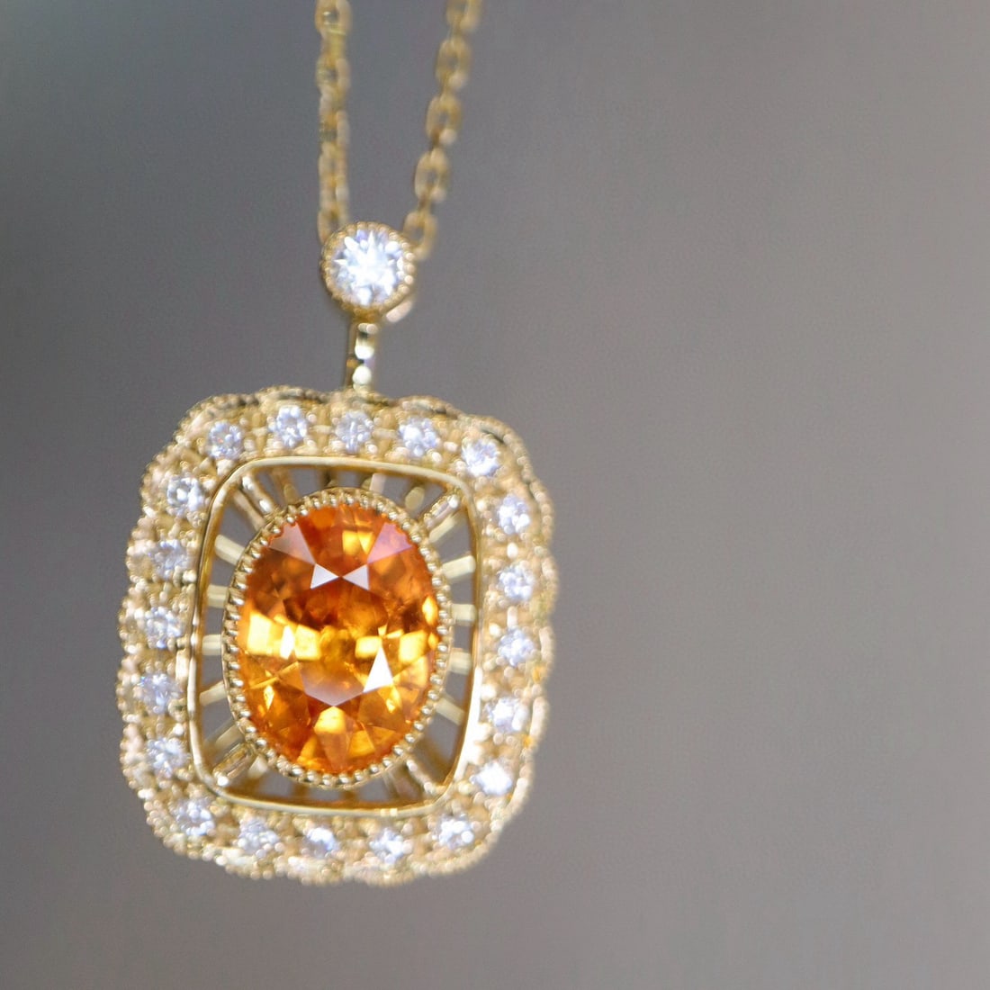 14k Gold 1.93 Ctw Natural Spessartine & Diamond Necklace - 3