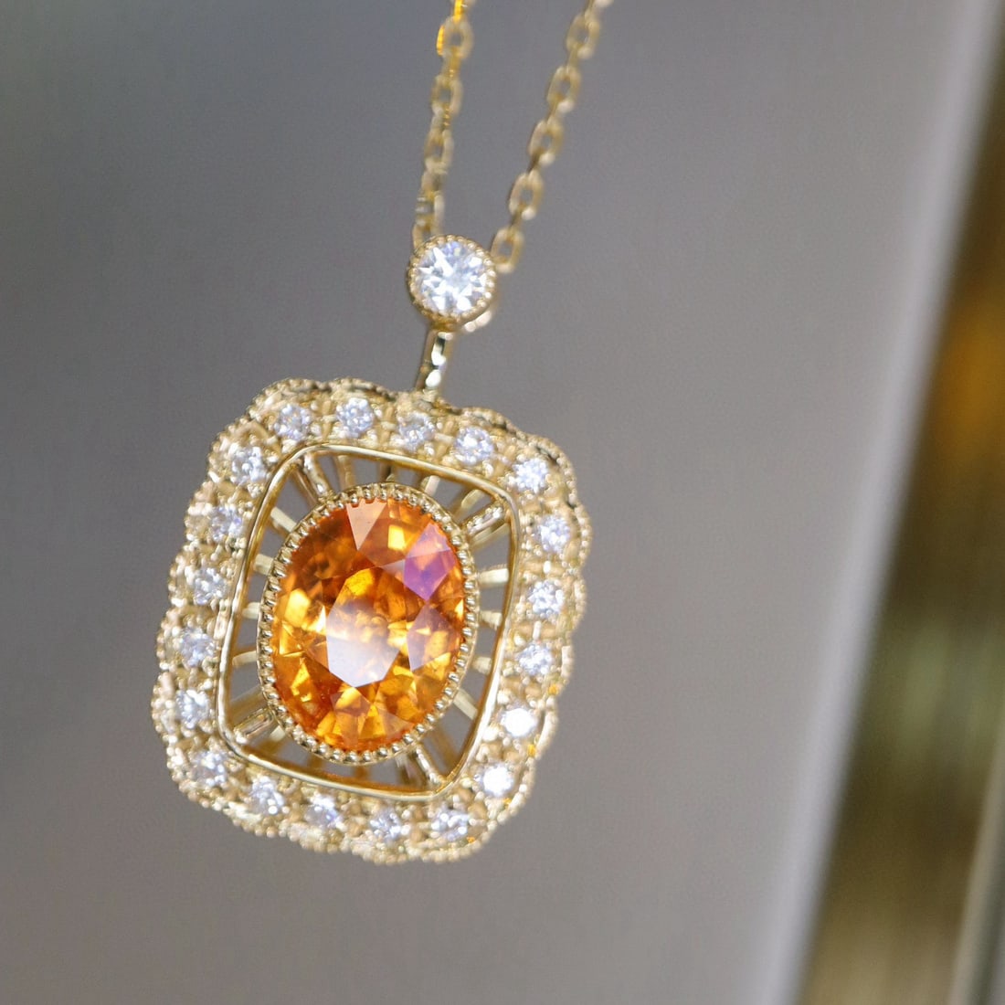 14k Gold 1.93 Ctw Natural Spessartine & Diamond Necklace - 4