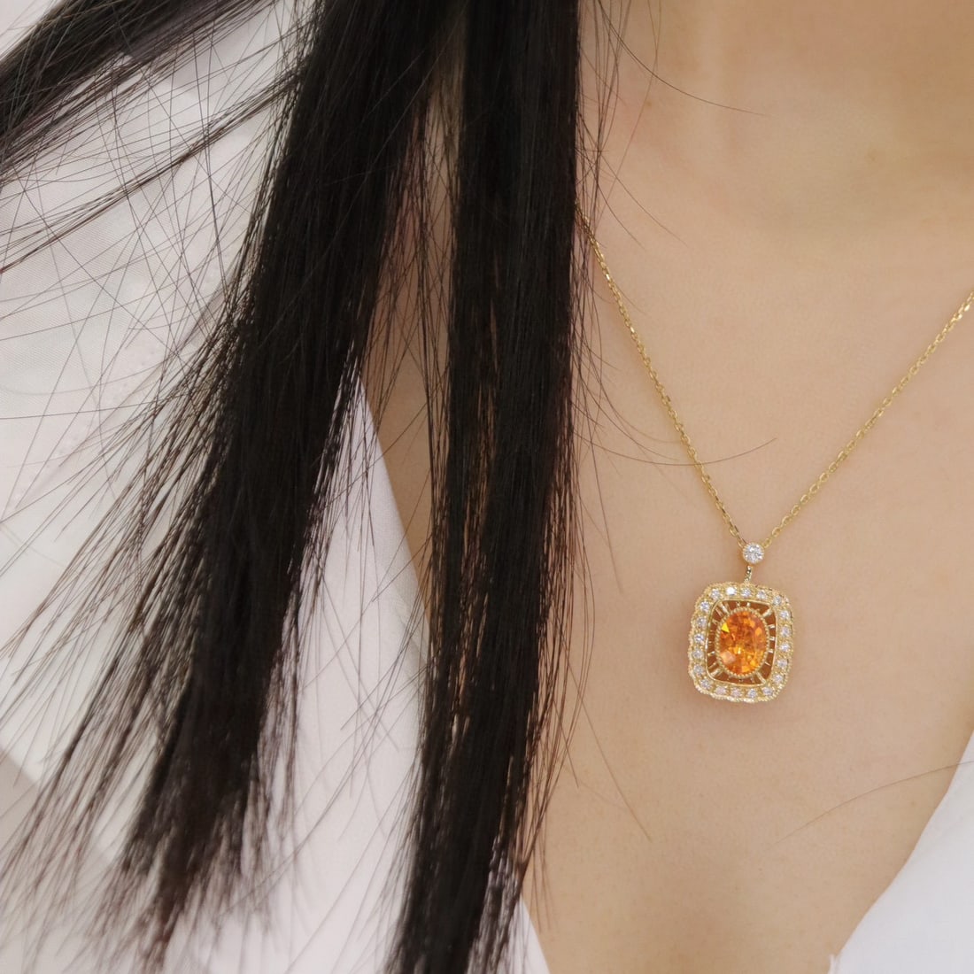 14k Gold 1.93 Ctw Natural Spessartine & Diamond Necklace - 6