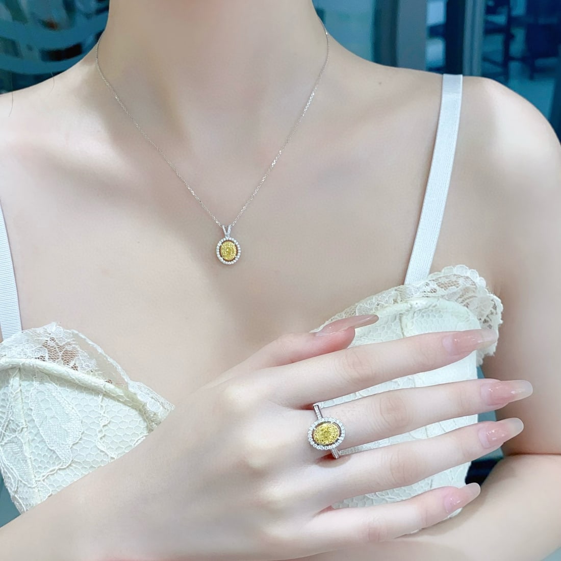 14k Gold 2.74 Ctw Natural Yellow Diamond & Diamond Jewelry Set - 4