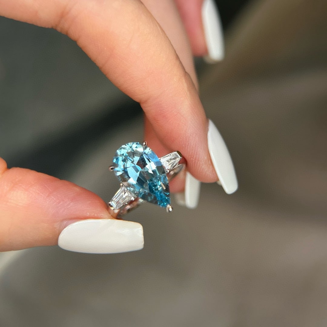 14k Gold 3.28 Ctw Natural Aquamarine & Sapphire Ring (1 of 5)