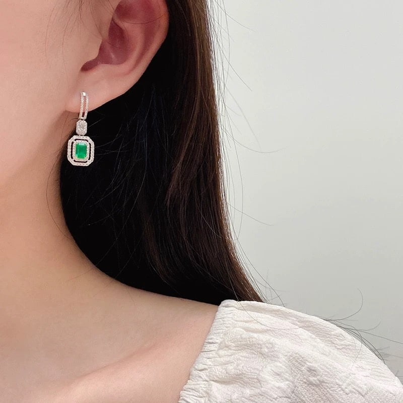 14k Gold 2.17 Ctw Vivid Green Natural Emerald & Diamond Earrings - 2