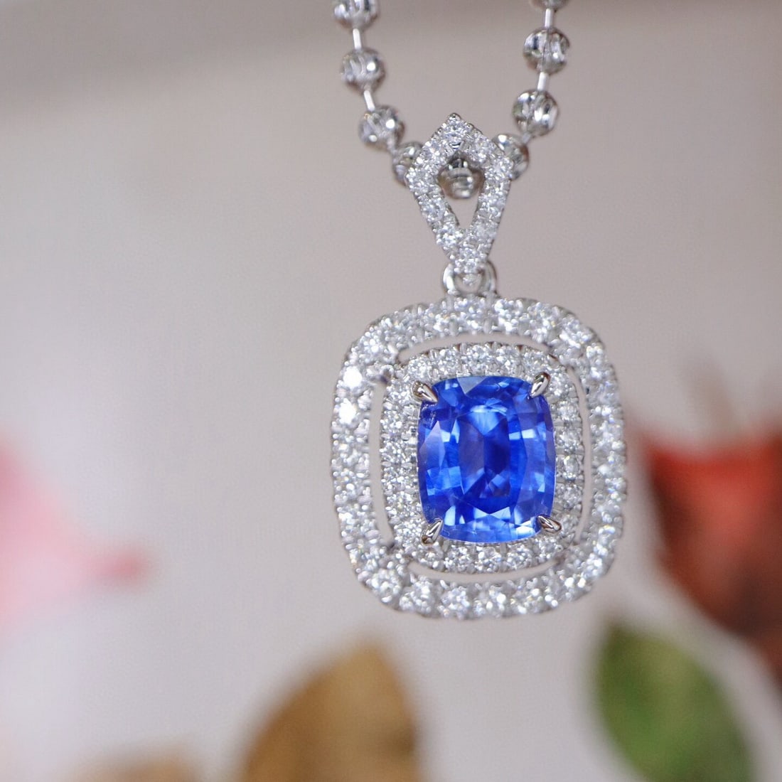 14k Gold 1.26 Ctw Natural Sapphire & Diamond Pendant( Without Chain ): Ref:230944167 // gold content:14k gold // main gemstone:sapphire // shape:cushion // carat weight:0. 90ct // color:cornflower blue // treatment:natural // // adjacent gemstone 2 : diamond //