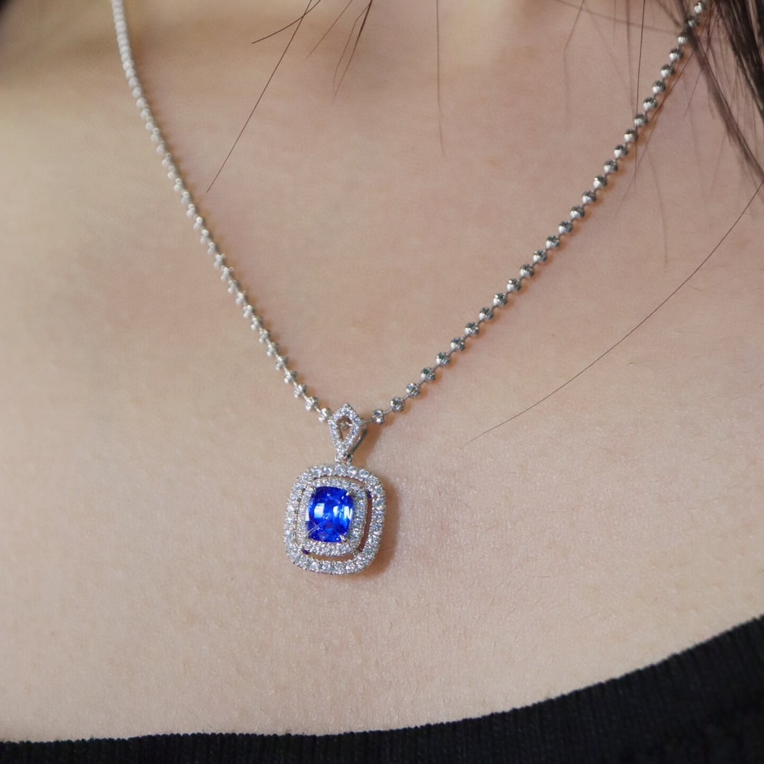 14k Gold 1.26 Ctw Natural Sapphire & Diamond Pendant( Without Chain ) - 2