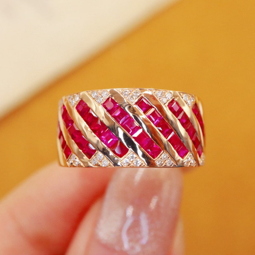 14k Gold 2.13 Ctw Natural Ruby & Diamond Ring: Ref:230944170 // gold content:14k gold // ring size:7. 25us // // main gemstone:ruby // shape:square // carat weight:2. 02ct // color:red // treatment:natural // // adjacent gemstone 2 : diamond